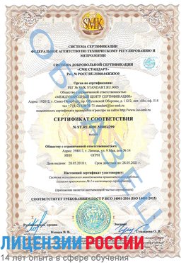 Образец сертификата соответствия Городище Сертификат ISO 14001
